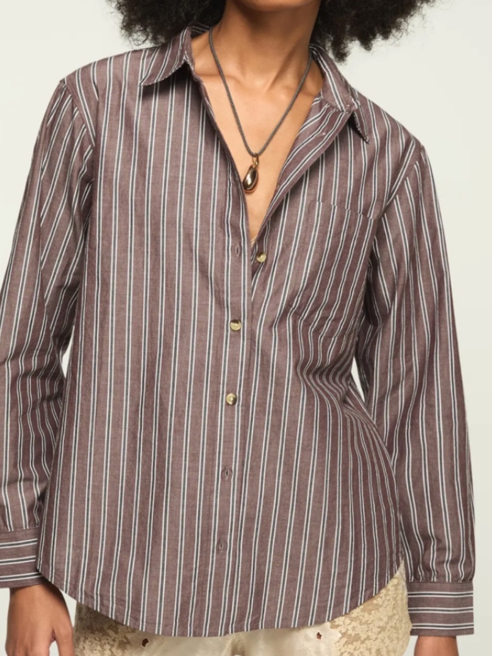 Lucky Brand women's Brown and White Striped Button-Down Shirt xl